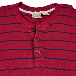 Vintage 90s LL Bean Henley Waffle Knit Thermal Long Sleeve Striped Shirt Mens XL